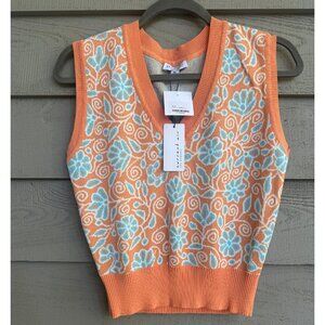 Current Air Floral Knit Sweater Vest – XS – Orange/Blue – NWT $52